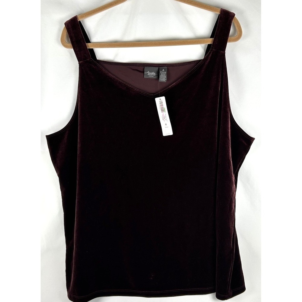 NWT Chicos Dark Mulberry Velvet Sleeveless Tank Top Sz 4 XXL Purple Wine Stretch